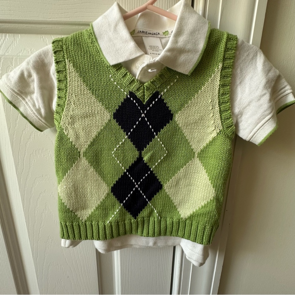 New Janie and Jack Polo with White, Green, and Navy Stripes size 6-12 months - Picture 4 of 4